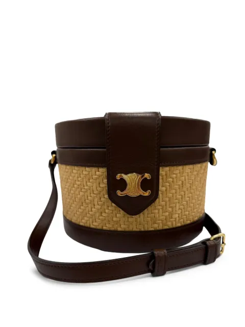 Celine Pre-Owned 2018-2026 Medium Raffia and Calfskin Triomphe Tambour crossbody bag Brown FD4RTXDLCP6ET9IX