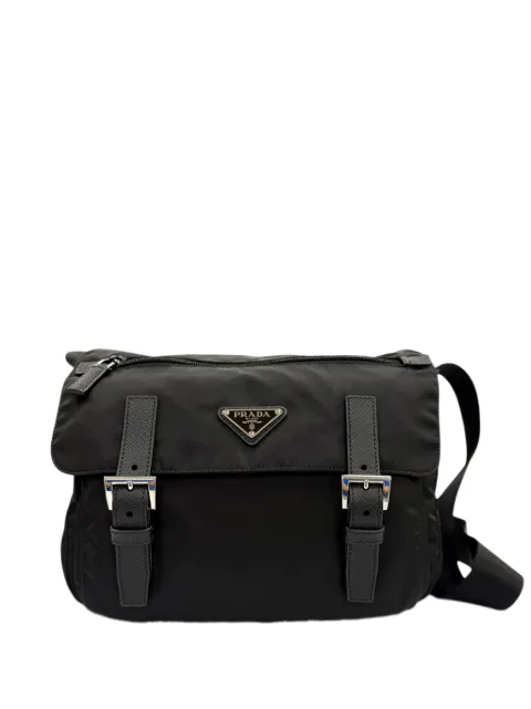 Prada Pre-Owned 2013-2026 Saffiano Trimmed Tessuto Zip Double Buckle Messenger Bag crossbody bag Black M1GLRFF4UIKG1GYF