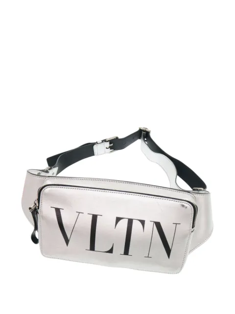 Valentino Garavani Pre-Owned 2018-2026 Metallic Calfskin VLTN Rockstud belt bag Silver ECV218228IW08BBA