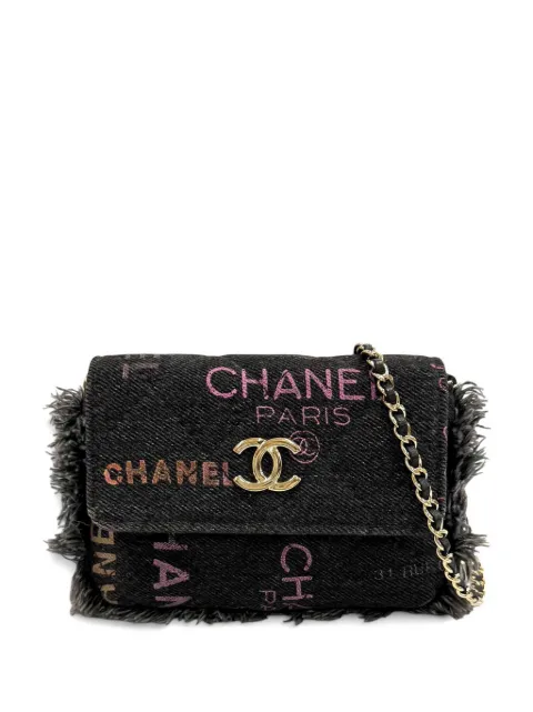 CHANEL Pre-Owned 2021 Fringe Denim Mood Clutch with Chain crossbody bag Black SEJ5USEHQVD7WJGJ