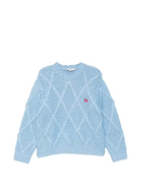 Stine Goya cable-knit embroidered-logo sweater Blue SGK0722497