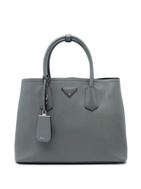 Prada Pre-Owned 2013-2026 Medium Saffiano Cuir Double satchel Grey DRJ1AKI5F5281TBI