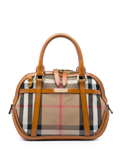 Burberry Pre-Owned 2000-2017 Small Leather Trimmed House Check Canvas Bridle Orchard satchel Brown L097TLGE7LPE00G0