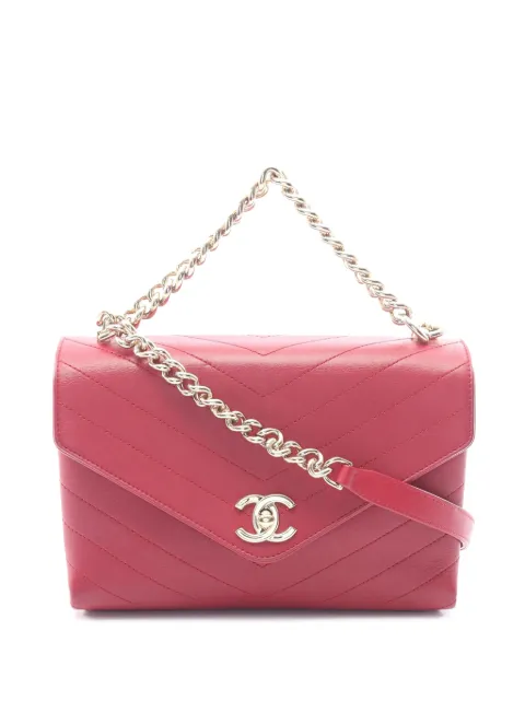 CHANEL Pre-Owned 2018-2019 Small Chevron Lambskin Coco Envelope Flap crossbody bag Red 1VKF9MK97LROWAIZ