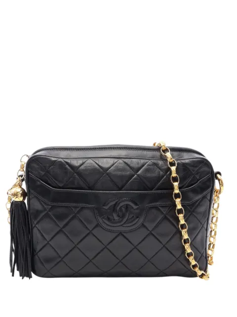 CHANEL Pre-Owned 1989-1991 Medium CC Quilted Lambskin Tassel Camera Bag crossbody bag Black 8DKYVSQGJJBZB23L