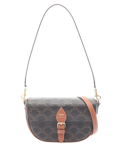 Celine Pre-Owned 2010-2026 Triomphe Coated Canvas Folco satchel Black 28OST6TJUU71CQN5