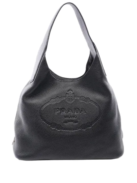 Prada Pre-Owned 2010-2026 Canapa Logo Vitello Daino hobo bag Black R05CCA4RPE875P3Q
