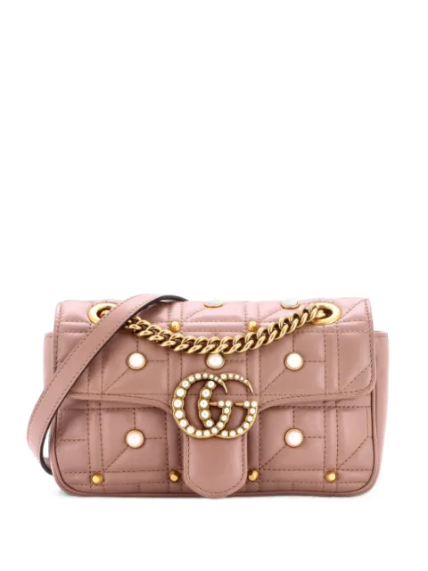 Gucci Pre-Owned Pearly GG Marmont Flap Bag Embellished Matelasse Leather Mini shoulder bag Pink S6KCR717ZLZE6LRH