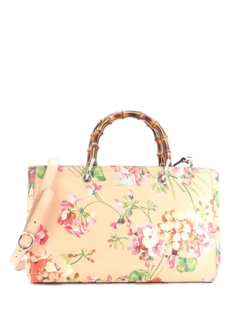 Gucci Pre-Owned Bamboo Shopper Blooms Print Leather Medium tote bag Pink GKRPPZHRAV6V9PZU