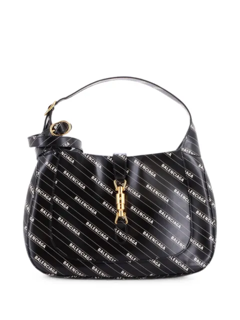 Gucci Pre-Owned x Balenciaga The Hacker Project Jackie 1961 Printed Leather Medium hobo bag Black I8KXTSO6JCABOI3O