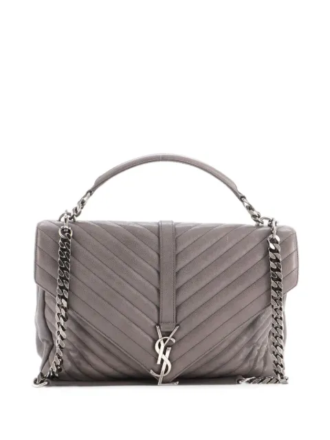 Saint Laurent Pre-Owned Classic Monogram College Bag Matelasse Chevron Leather Medium crossbody bag Grey Q24RZKJ1P9PZHV24
