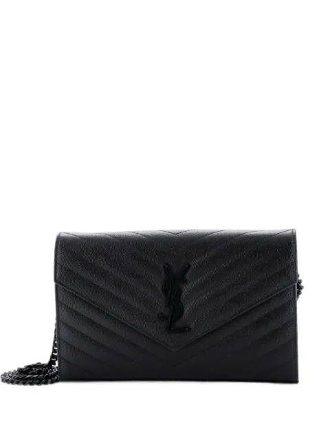Saint Laurent Pre-Owned Classic Monogram Wallet on Chain Matelasse Chevron Leather Medium crossbody bag Black G9PE88OIGGTAKO9R