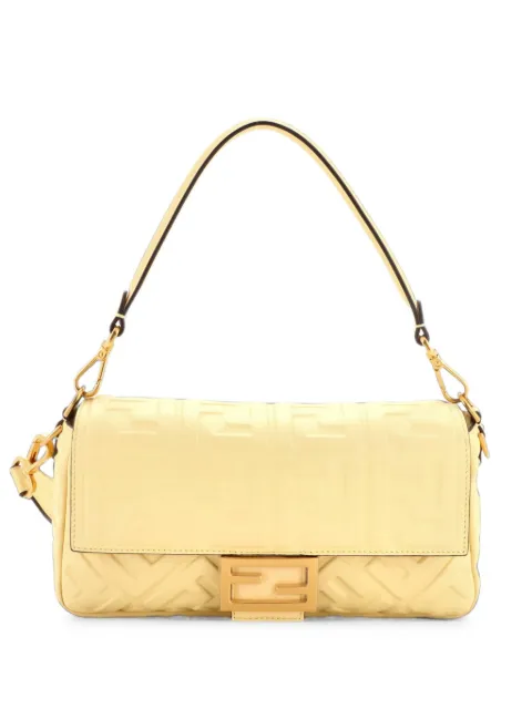 Fendi Pre-Owned Baguette NM Bag Zucca Embossed Leather Medium crossbody bag Yellow G4X64IX77FZJX4B7