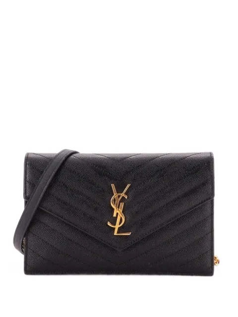 Saint Laurent Pre-Owned Classic Monogram Wallet on Chain Matelasse Chevron Leather Small crossbody bag Black R47MKLMB5TJ6ORRC