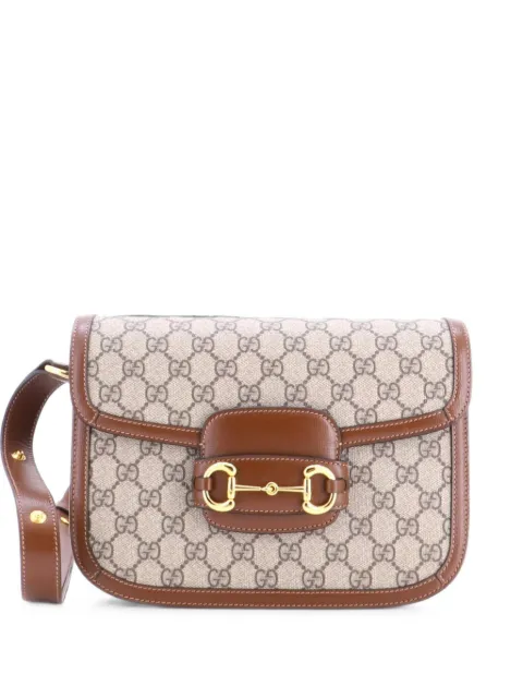 Gucci Pre-Owned Horsebit 1955 Shoulder Bag GG Coated Canvas with Leather East West crossbody bag Brown NOERCIQ1IJMUWLLN