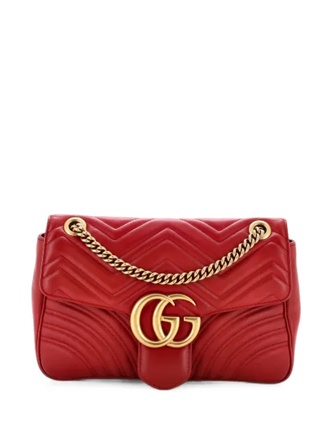 Gucci Pre-Owned GG Marmont Flap Bag Matelasse Leather Medium shoulder bag Red Y5P05HBGEZTBVFTY