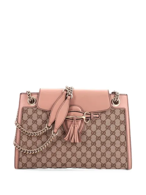 Gucci Pre-Owned Emily Chain Flap GG Canvas and Leather Large shoulder bag Pink JW07QSHS8SJYHZUY