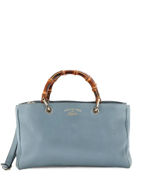 Gucci Pre-Owned Bamboo Shopper Leather Medium tote bag Blue T25OF82PT6ZC7D2Y