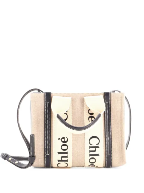 Chloé Pre-Owned Woody Canvas with Leather Small tote bag Black IUFJTYSO7XPCDKRT