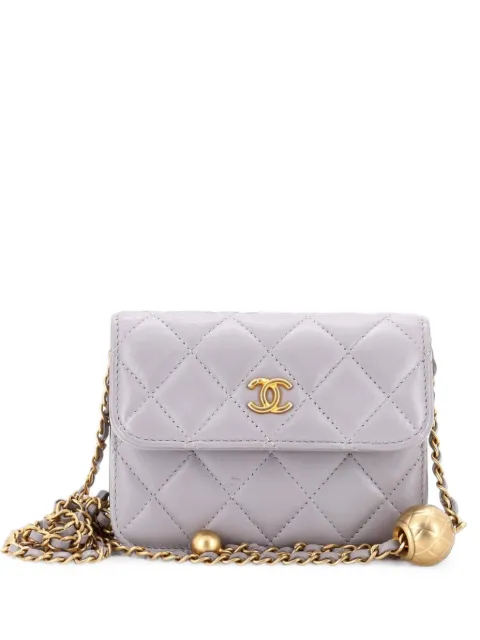 CHANEL Pre-Owned Pearl Crush Flap Clutch with Chain Quilted Lambskin Mini crossbody bag Grey GW6QO45MY2PGSMTS