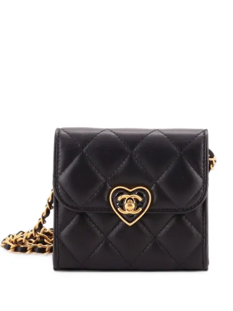 CHANEL Pre-Owned Coco Love CC Heart Clutch with Chain Quilted Lambskin Mini crossbody bag Black QNG9KFI1HGA83MZI