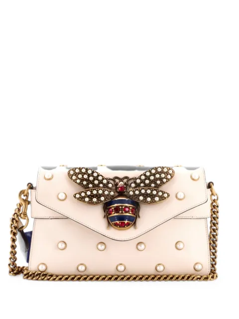 Gucci Pre-Owned Broadway Pearly Bee Embellished Leather Mini shoulder bag Neutrals OU8HDRLHED682K6C