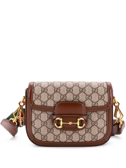 Gucci Pre-Owned Horsebit 1955 Shoulder Bag GG Coated Canvas with Leather Mini crossbody bag Brown NNBARYV3GLH0YCV0