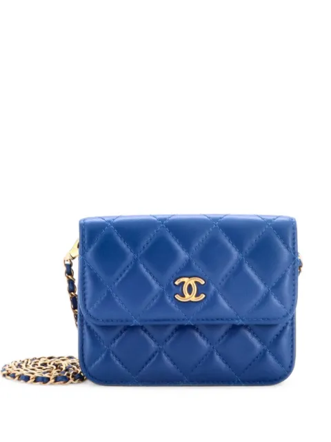 CHANEL Pre-Owned Pearl Crush Flap Clutch with Chain Quilted Lambskin Mini crossbody bag Blue DKFMP4OLSMUWTILK