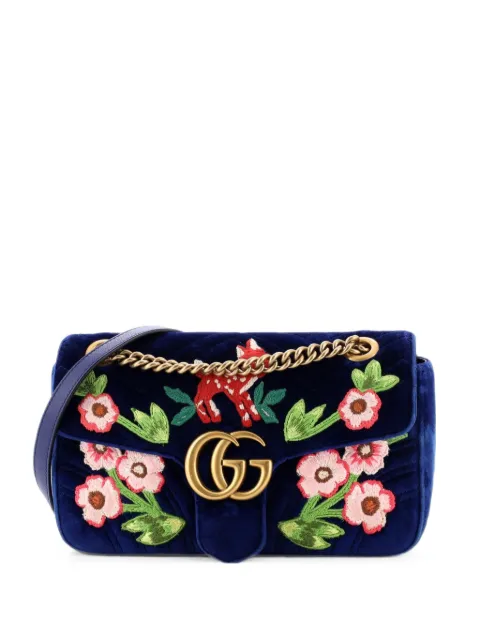 Gucci Pre-Owned GG Marmont Flap Bag Embroidered Matelasse Velvet Small shoulder bag Blue Z9JFNNNHW0XP9QSU
