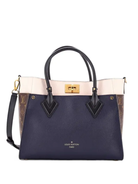 Louis Vuitton Pre-Owned On My Side Leather with Monogram Canvas MM tote bag Blue YWN3DH80QQGF3CQP