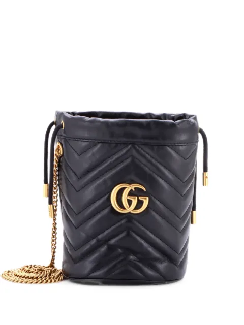 Gucci Pre-Owned GG Marmont Matelasse Leather Mini bucket bag Black URCHGV0MSMOIZ7CO
