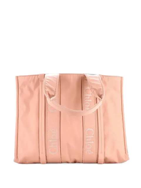 Chloé Pre-Owned Woody Recycled Nylon Large tote bag Pink 66QG0U28ST2DTZA4