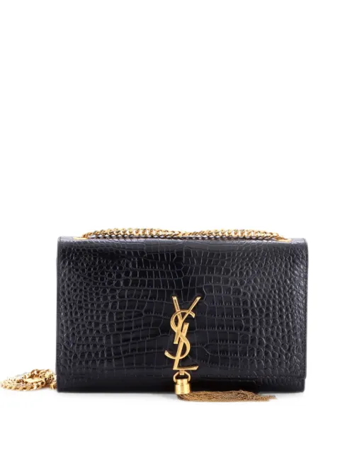 Saint Laurent Pre-Owned Classic Monogram Tassel Crocodile Embossed Leather Medium crossbody bag Black 5EMVOIFKRFXIB6G7