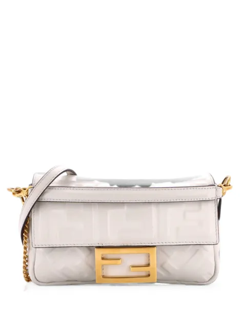 Fendi Pre-Owned Baguette NM Bag Zucca Embossed Leather Mini crossbody bag White CXP3AAD8FSM5MVDT