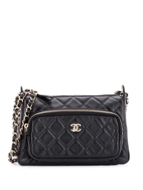 CHANEL Pre-Owned CC Front Pocket Zip Clutch with Chain Quilted Lambskin Large shoulder bag Black 8T6LBDZU0YZBLPNH