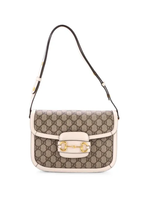 Gucci Pre-Owned Horsebit 1955 GG Coated Canvas with Leather Small shoulder bag White X0MCBJJ88O47YT75