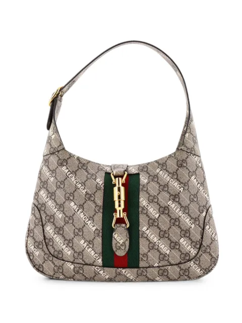 Gucci Pre-Owned x Balenciaga The Hacker Project Jackie 1961 GG Coated Canvas Small hobo bag Brown LD1UQS9PFFQCJ1TJ