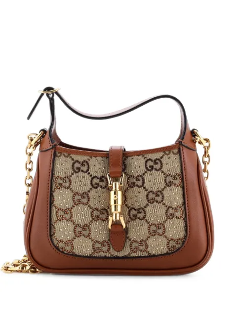 Gucci Pre-Owned Jackie 1961 Chain Crystal Embellished GG Canvas Mini hobo bag Brown LSC1JEQO2WPOGA9W