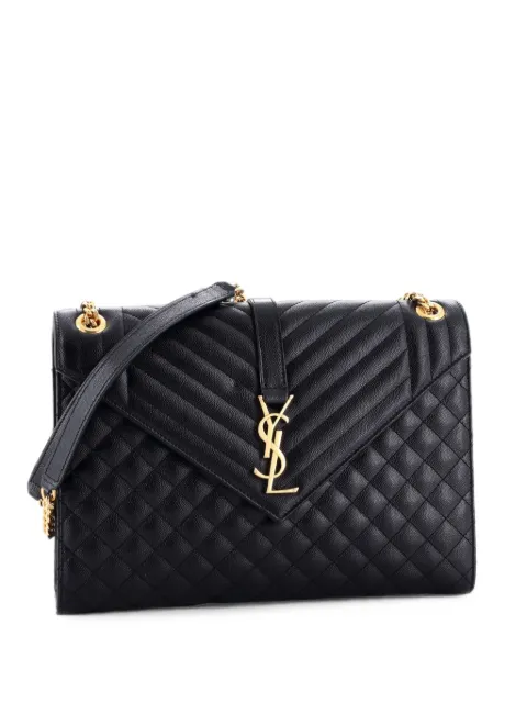 Saint Laurent Pre-Owned Classic Monogram Envelope Satchel Mixed Matelasse Leather Large shoulder bag Black WVWF7OCTVPNEEBBT