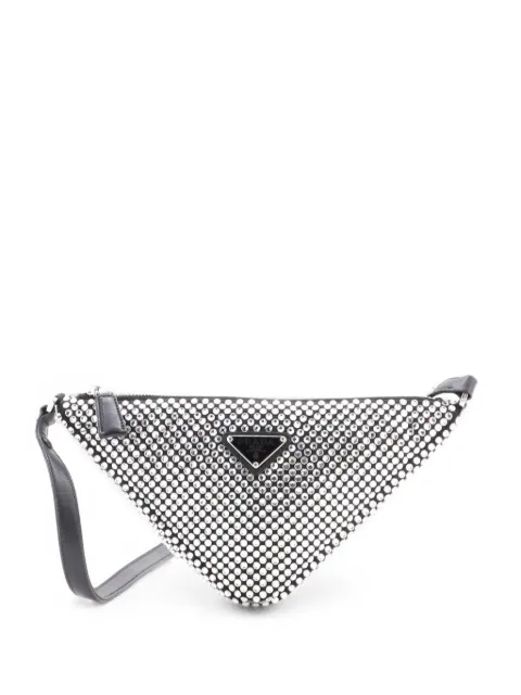 Prada Pre-Owned Triangle Top Handle Pouch Bag Crystal Embellished Satin Mini satchel Black KUIBR6MU0AY5CK2Y