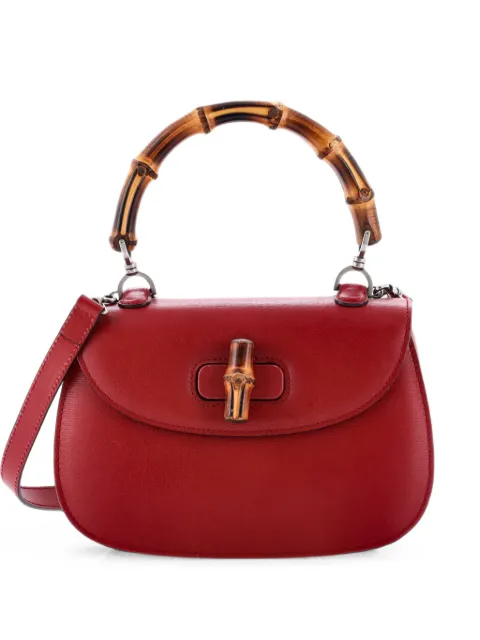Gucci Pre-Owned Bamboo 1947 Top Handle Bag Leather Medium satchel Red 817VAXUCJSLJYBSV