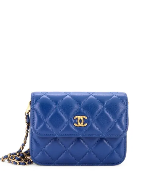 CHANEL Pre-Owned Pearl Crush Flap Clutch with Chain Quilted Lambskin Mini crossbody bag Blue 77SHJPOAMJLAMXCX
