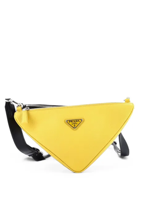Prada Pre-Owned Double Triangle Logo Zip Shoulder Bag Saffiano Leather and Leather crossbody bag Black 6TM2Z1DYXHZU6NGJ