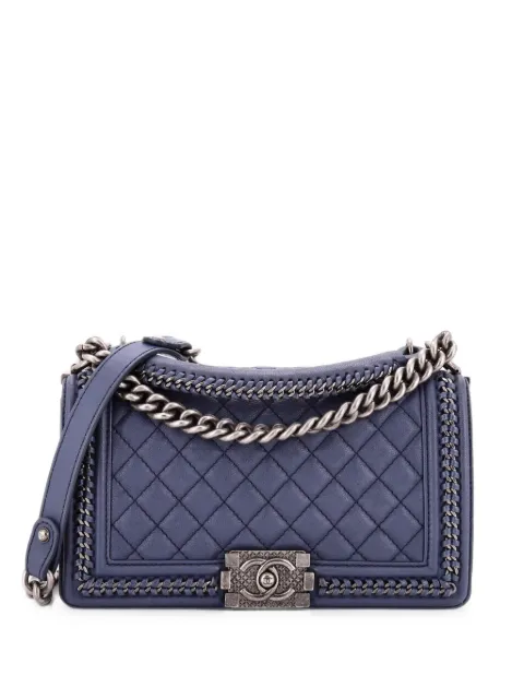 CHANEL Pre-Owned Chain Handle Boy Flap Bag Quilted Grained Calfskin Old Medium shoulder bag Blue BV9G08I5VGT853ET