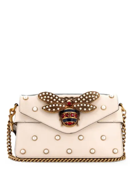 Gucci Pre-Owned Broadway Pearly Bee Embellished Leather Mini shoulder bag Neutrals 4BVWO4XDCU55VOJS