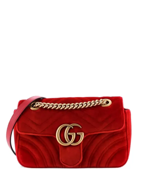 Gucci Pre-Owned GG Marmont Flap Bag Matelasse Velvet Mini shoulder bag Red 4E1R3NSQ3S6D7CEL