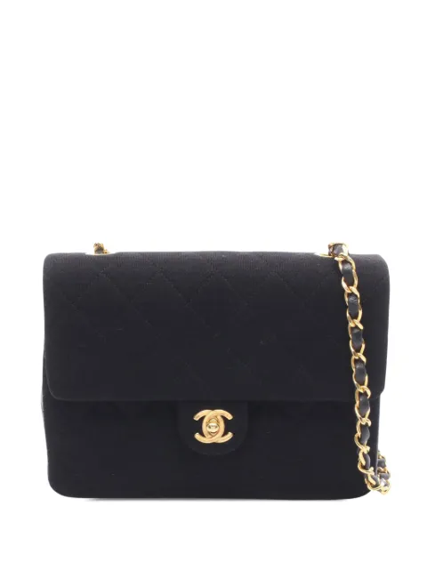 CHANEL Pre-Owned 1989-1991 Mini Quilted Jersey and Lambskin Square Flap crossbody bag Black H3GNP4X5Q8KSUVLB