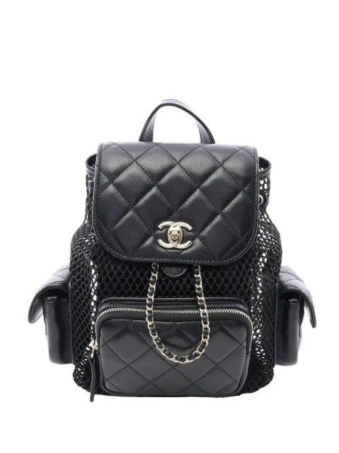 CHANEL Pre-Owned 2022 Small Quilted Shiny Lambskin and Mesh Cargo Duma Drawstring backpack Black 3UOQOLS54EOQYGD6
