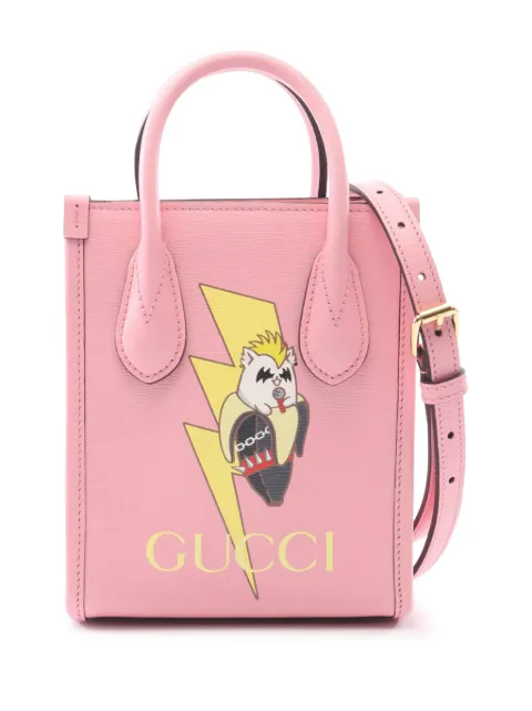 Gucci Pre-Owned 2016-2026 BNF Mini Textured Dollar Calfskin Bananya Print Vertical satchel Pink X7N3385ARZE1676A