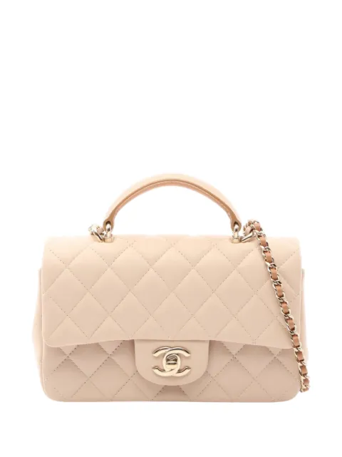 CHANEL Pre-Owned 2021-2026 Mini Rectangular Classic Lambskin Top Handle Flap satchel Neutrals MLCGCOBNYRTALSBB